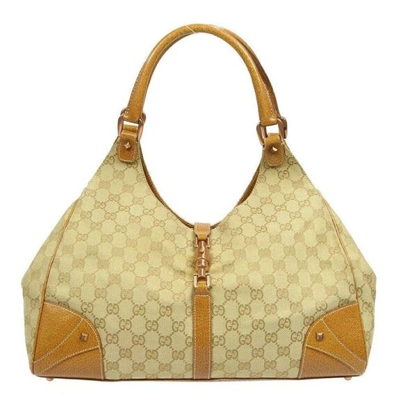 GUCCI New-Jackie GG Pattern Handbag Beige Canvas Leather - Picture 1 of 11